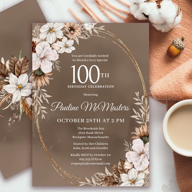 Invitation Bouquet d'automne Neutre Floral Blanc 100e anniver (Need a matching Fall Welcome Sign? Message me! Party supplies available too!)
