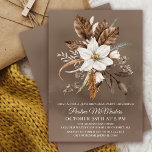 Invitation Bouquet d'automne Neutre Floral Blanc 40e annivers<br><div class="desc">Les fleurs blanches chatoyantes sont entourées de feuilles gris,  bruns et noirs neutres. Le texte blanc est une combinaison chic de lettres droites et de calligraphie. L'arrière - plan taupe les encadre parfaitement.</div>