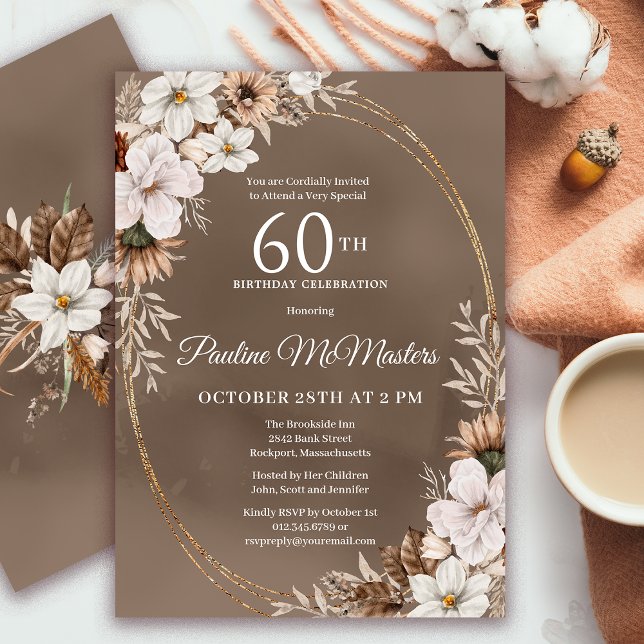 Invitation Bouquet d'automne Neutre Floral Blanc 60e annivers (Need a matching fall Welcome Sign? Message me! Party supplies available too!)