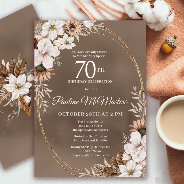 Invitation Bouquet d'automne Neutre Floral Blanc 70e annivers (Need a matching fall Welcome sign? Message me! Party supplies available too!)