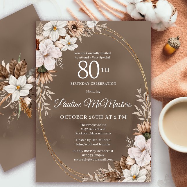 Invitation Bouquet d'automne Neutre Floral Blanc 80e annivers (Need a matching Fall Welcome Sign? Message me! Party supplies available too!)