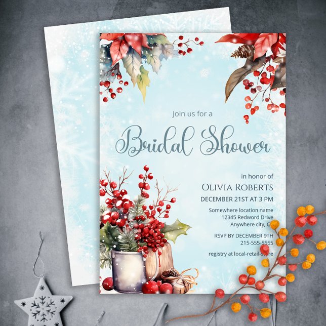 Invitation Bouquet de baies de sorbier pour mariage d'hiver c (Créateur téléchargé)