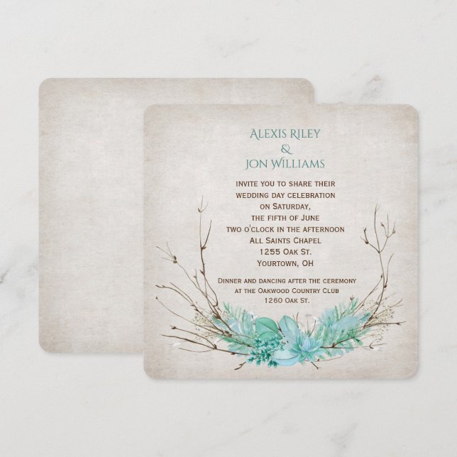 Invitation bouquet de brindilles de mariage sur texture (Devant / Derrière)