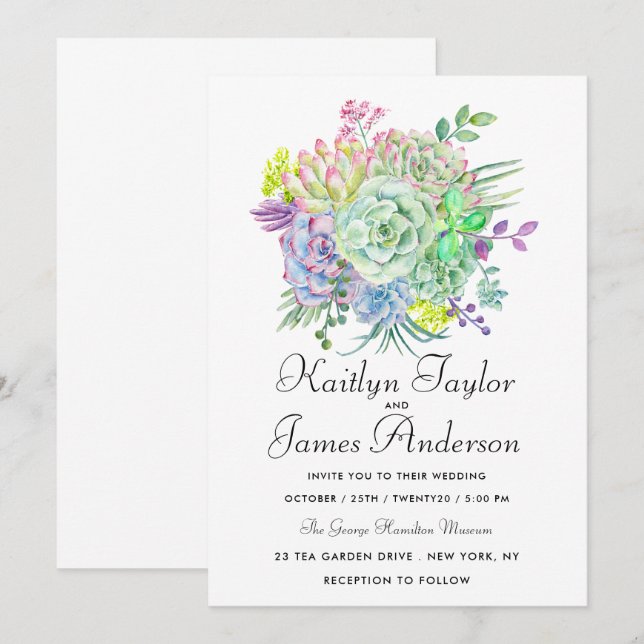 Invitation Bouquet de cactus - Mariage (Devant / Derrière)