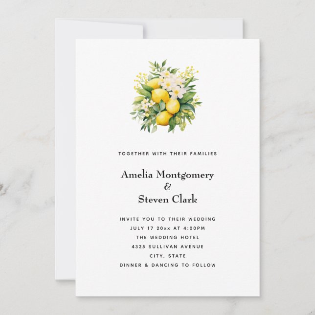 Invitation Bouquet de citrons avec mariage de fleurs blanches (Devant)