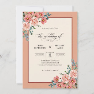 Invitation Bouquet de corail Mariage romantique Eucalyptus