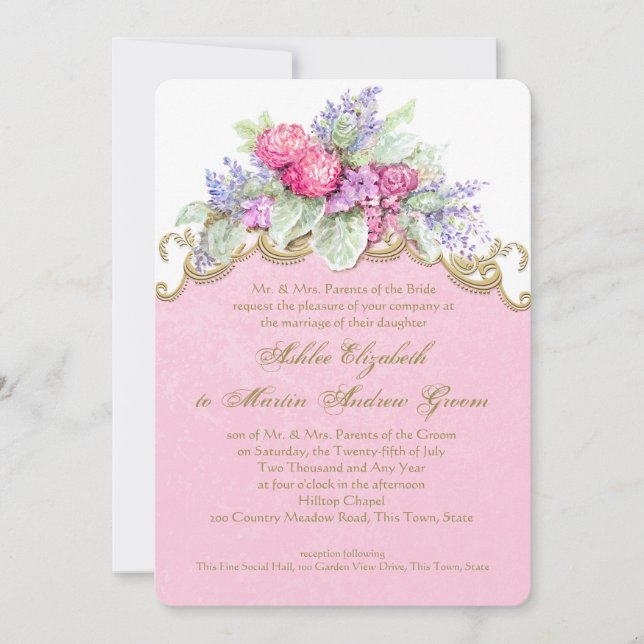 Invitation Bouquet de couleur rose Mariage (Devant)