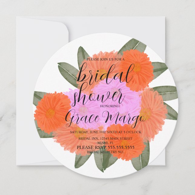 Invitation Bouquet de fleurs aquarelle rose pour enterrement  (Devant)