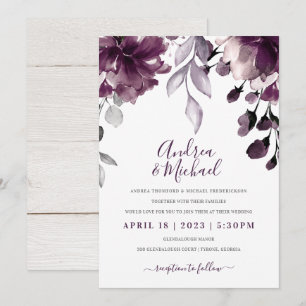 Invitation Bouquet de fleurs aquarelles violettes pour mariag