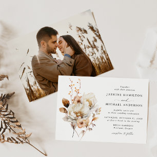 Invitation Bouquet de fleurs automnales rustique pour mariage