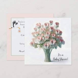 Invitation Bouquet de fleurs baby shower rose pieds