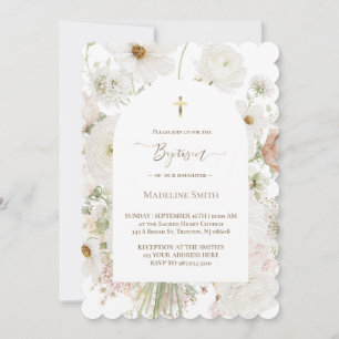 Invitation Bouquet de fleurs blanches aquarelle baptême