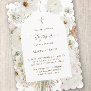 Invitation Bouquet de fleurs blanches aquarelle baptême