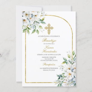 Invitation Bouquet de fleurs blanches Baptême espagnol