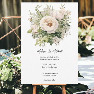 Invitation Bouquet de fleurs blanches élégant aquarelle