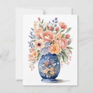 Invitation Bouquet de fleurs bleu Vase aquarelle peinture