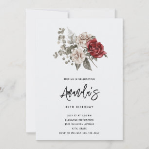 Invitation Bouquet de fleurs bohème roses rouges et crème pou