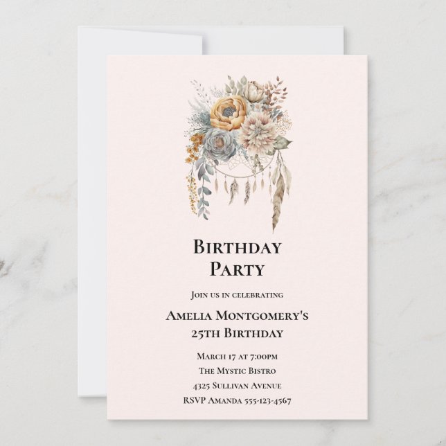 Invitation Bouquet de fleurs Boho dans des couleurs neutres p (Devant)