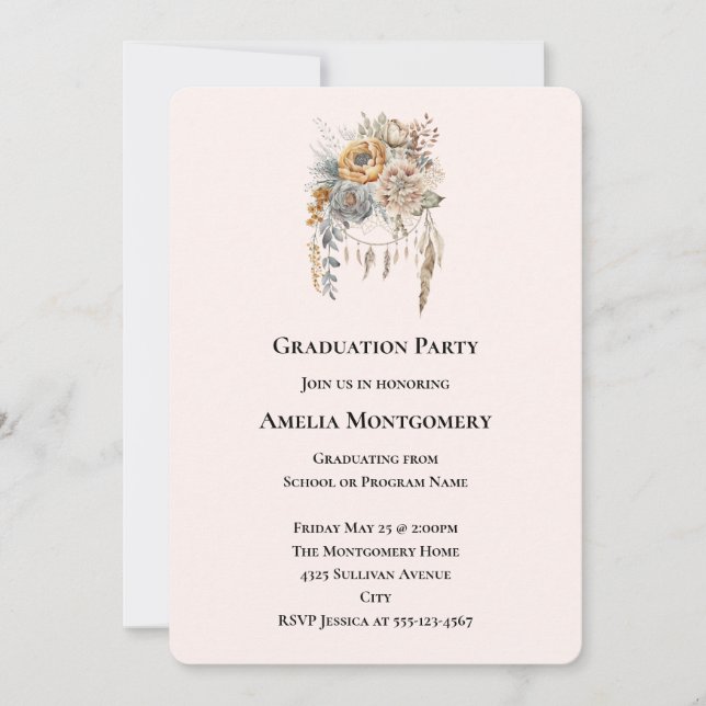 Invitation Bouquet de fleurs Boho dans des couleurs neutres p (Devant)