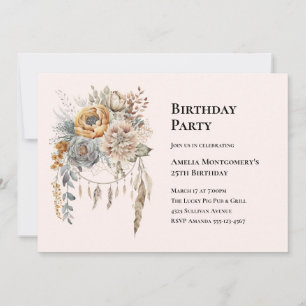 Invitation Bouquet de fleurs Boho en couleurs neutres Anniver