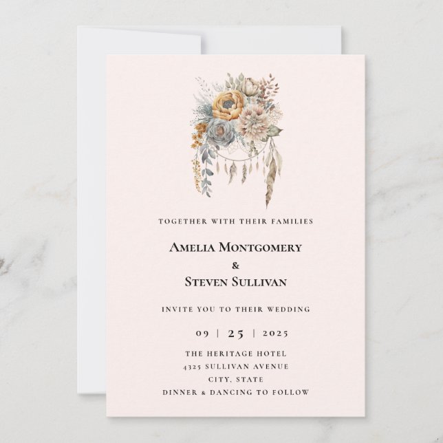Invitation Bouquet de fleurs Boho en Mariage couleur neutre (Devant)