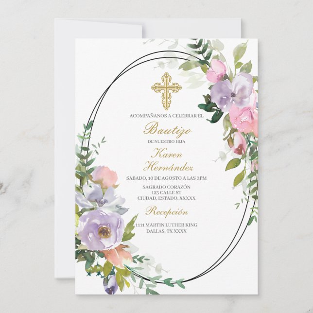 Invitation Bouquet de fleurs colorées Baptême espagnol (Devant)