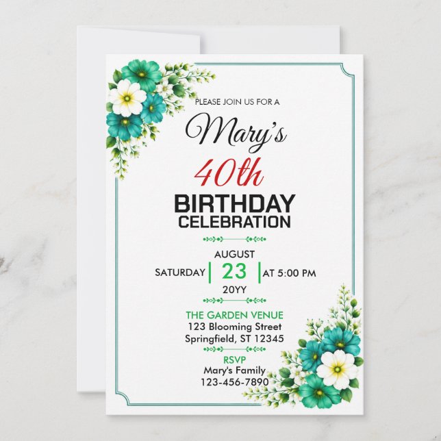 Invitation Bouquet de fleurs Conception florale Anniversaire (Devant)