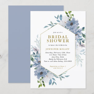 Invitation Bouquet de fleurs d'aquarelle bleu Fête des mariée