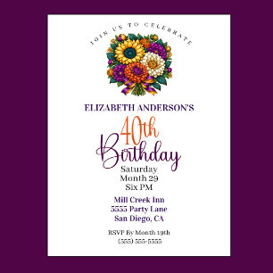 Invitation Bouquet de fleurs d'automne opulent pour 40 ans
