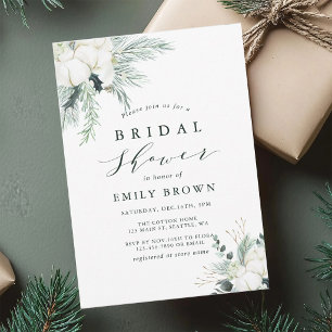 Invitation Bouquet de fleurs de coton et d'eucalyptus pour un