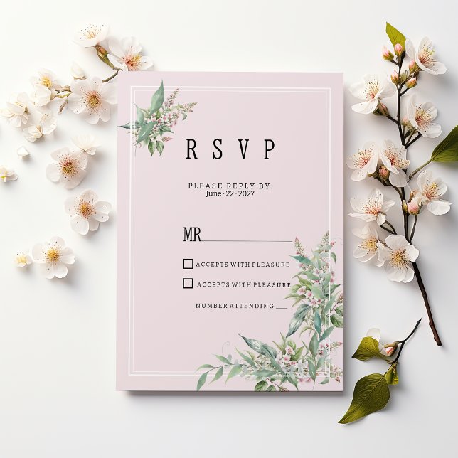 Invitation Bouquet de fleurs de menthe rose aquarelle RSVP (Watercolor pink mint flower bouquet RSVP )
