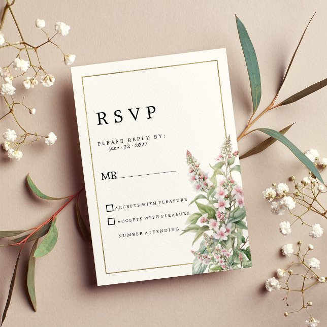 Invitation Bouquet de fleurs de menthe rose botanique RSVP (Botanical pink mint flower bouquet RSVP)
