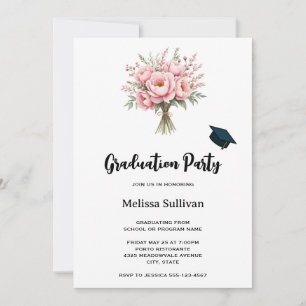 Invitation Bouquet de fleurs de pivoine rose joli diplôme