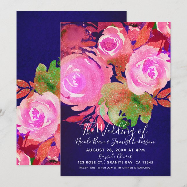 Invitation Bouquet de fleurs de printemps modernes violet vif (Devant / Derrière)