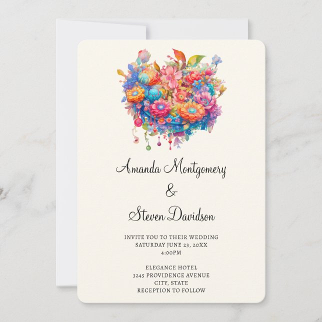 Invitation Bouquet de fleurs d'été Mariage de bouho Whimsical (Devant)