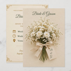 Invitation Bouquet de fleurs élégant en ivoire pour mariage