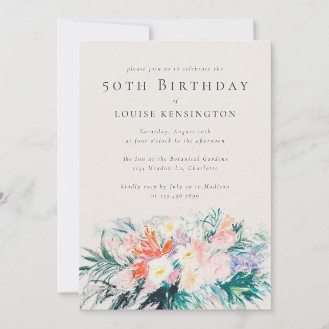 Invitation Bouquet de fleurs élégantes et modernes 50e annive (Devant)