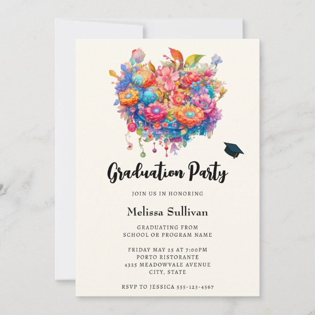 Invitation Bouquet de fleurs ensoleillé pour une remise de di (Devant)