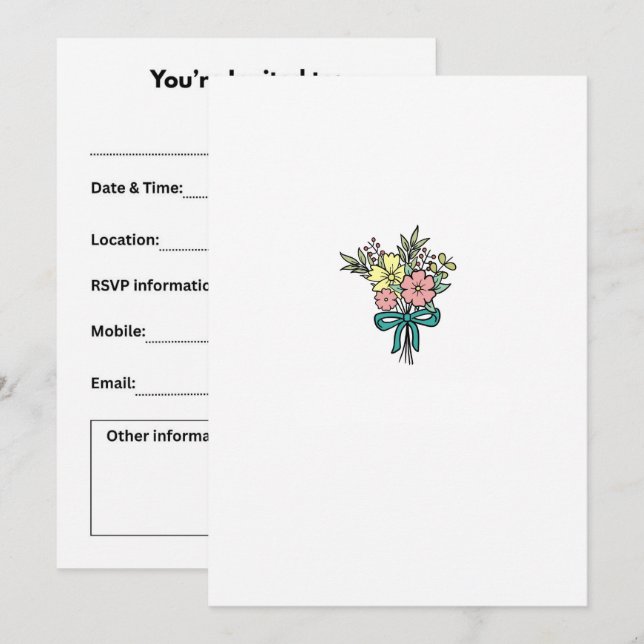 Invitation Bouquet de fleurs, floral, coloré (Devant / Derrière)