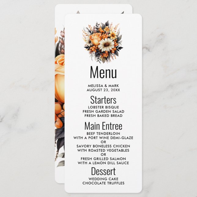 Invitation Bouquet de fleurs gris-jaune orange (Devant / Derrière)
