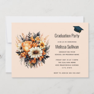 Invitation Bouquet de fleurs gris-jaune orange