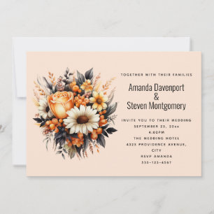 Invitation Bouquet de fleurs gris orange