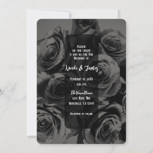 Invitation Bouquet de fleurs mariage Roses Noir & Gris Foncé