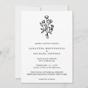 Invitation Bouquet de fleurs noir blanc