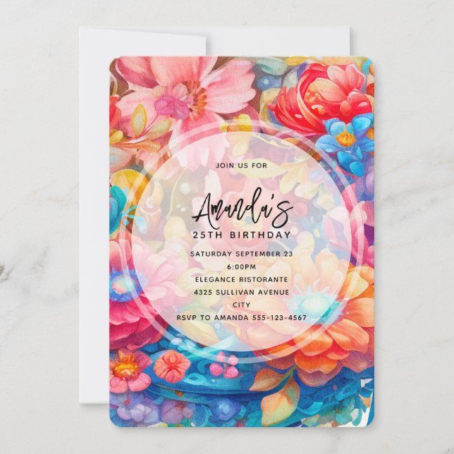 Invitation Bouquet de fleurs Orange & Boho bleu Anniversaire (Devant)