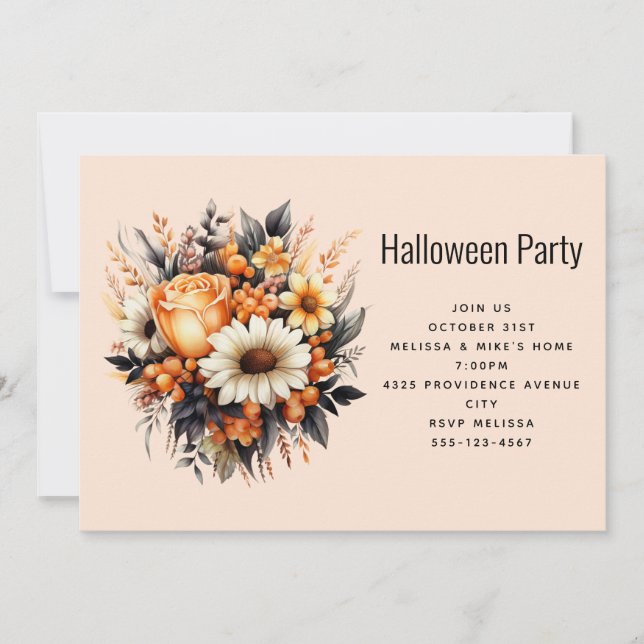 Invitation Bouquet de fleurs orange jaune gris pour fête Hall (Devant)
