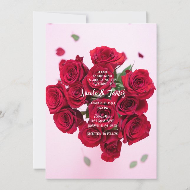 Invitation Bouquet de fleurs romantiques Roses rouges Mariage (Devant)