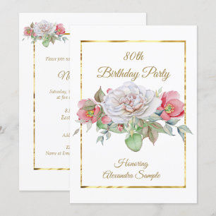 Invitation Bouquet de fleurs rose blanc pour fête d'anniversa