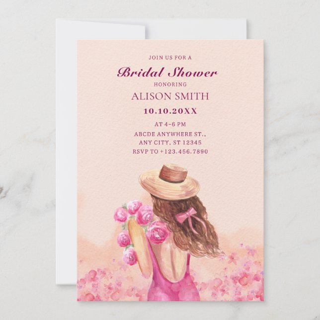 Invitation Bouquet de fleurs rose esthétique fille douche nup (Devant)