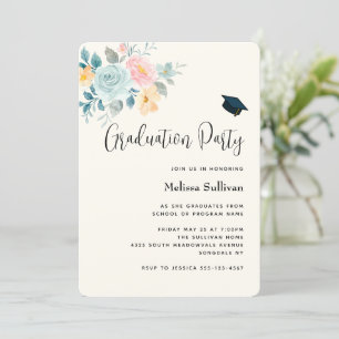 Invitation Bouquet de fleurs rose et bleu élégant pour la rem